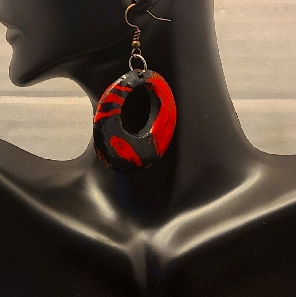 HANDCRAFTED Tiger Print Orange and Black Hoop Earr